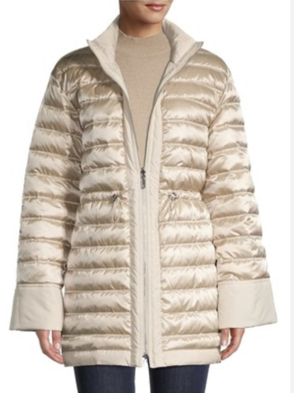 Lafayette 148 Reversible Goose Down Puffer Coat in Metallic Beige